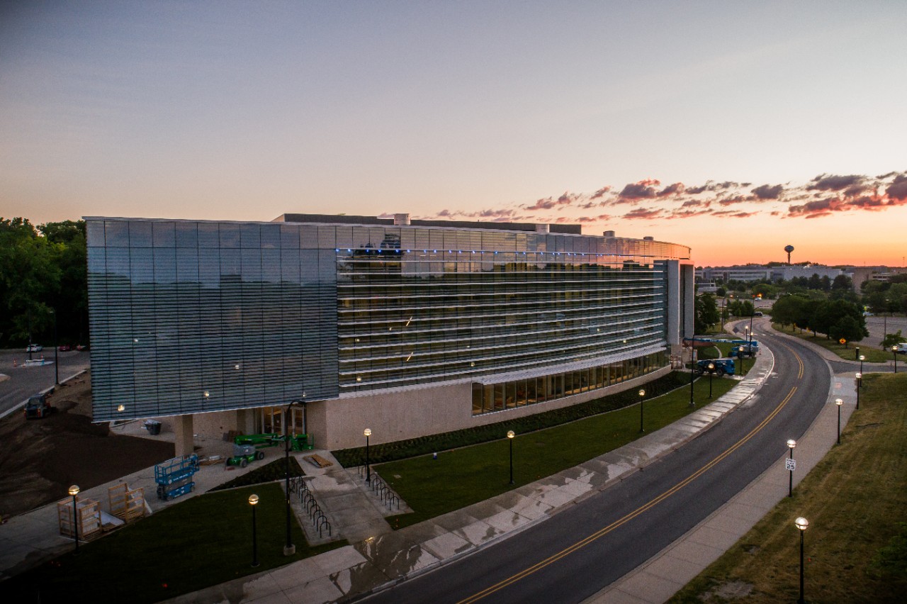 An aerial view of the Ford Robotics Building at the University of Michigan in Ann Arbor, MI.Photo: Levi Hutmacher/University of Michigan Engineering, Communications and Marketing